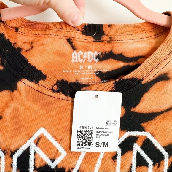 Forever 21 Band AC/DC Black Orange Cutoff Cropped sleeveless Tee shirt Small Med - Picture 7 of 8
